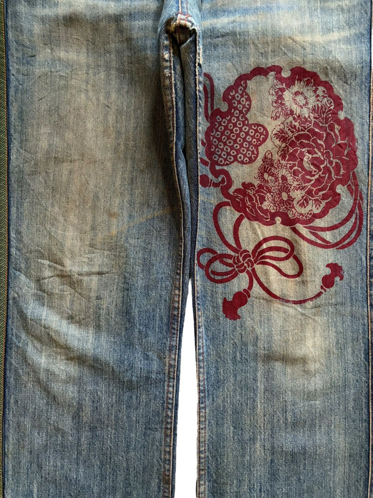 Japanese Brand Vintage Aesthetic Japan Traditional Style Print Baggy Jeans Size US 33 - 5 Thumbnail