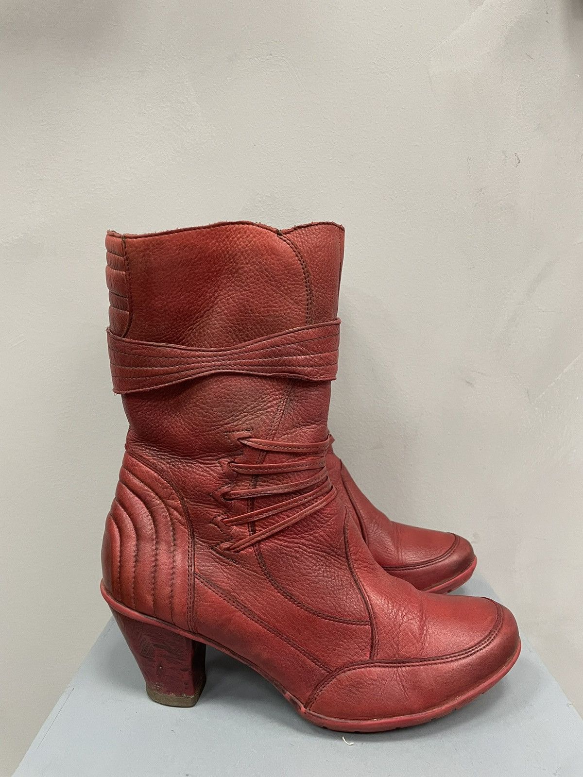 Diesel × Guidi × Vintage Rare 90s Red leather moto A.S. 98 style avant garde boots Size US 9 / IT 39 - 3 Thumbnail