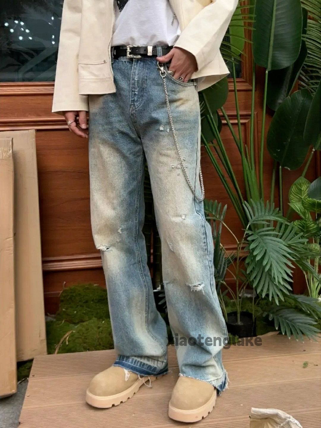 Jean × Vintage washed faded punk grunge rusty stain ripped jeans Size US 32 / EU 48 - 4 Thumbnail