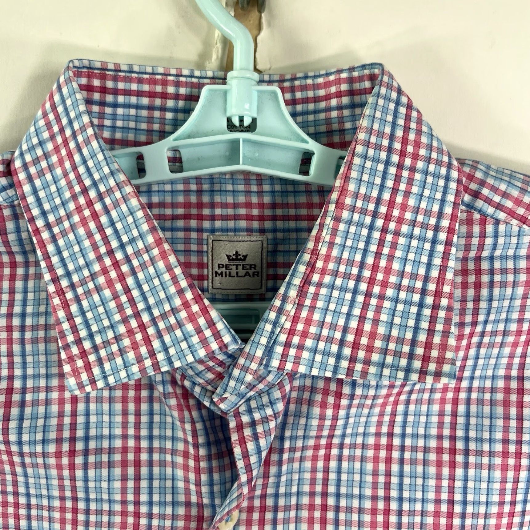 Peter Millar Peter Millar Shirt Mens XL Button-Up Long Sleeve Blue Red White Check Casual Preppy 54in Chest Mens Size US XL / EU 56 / 4 - 3 Thumbnail