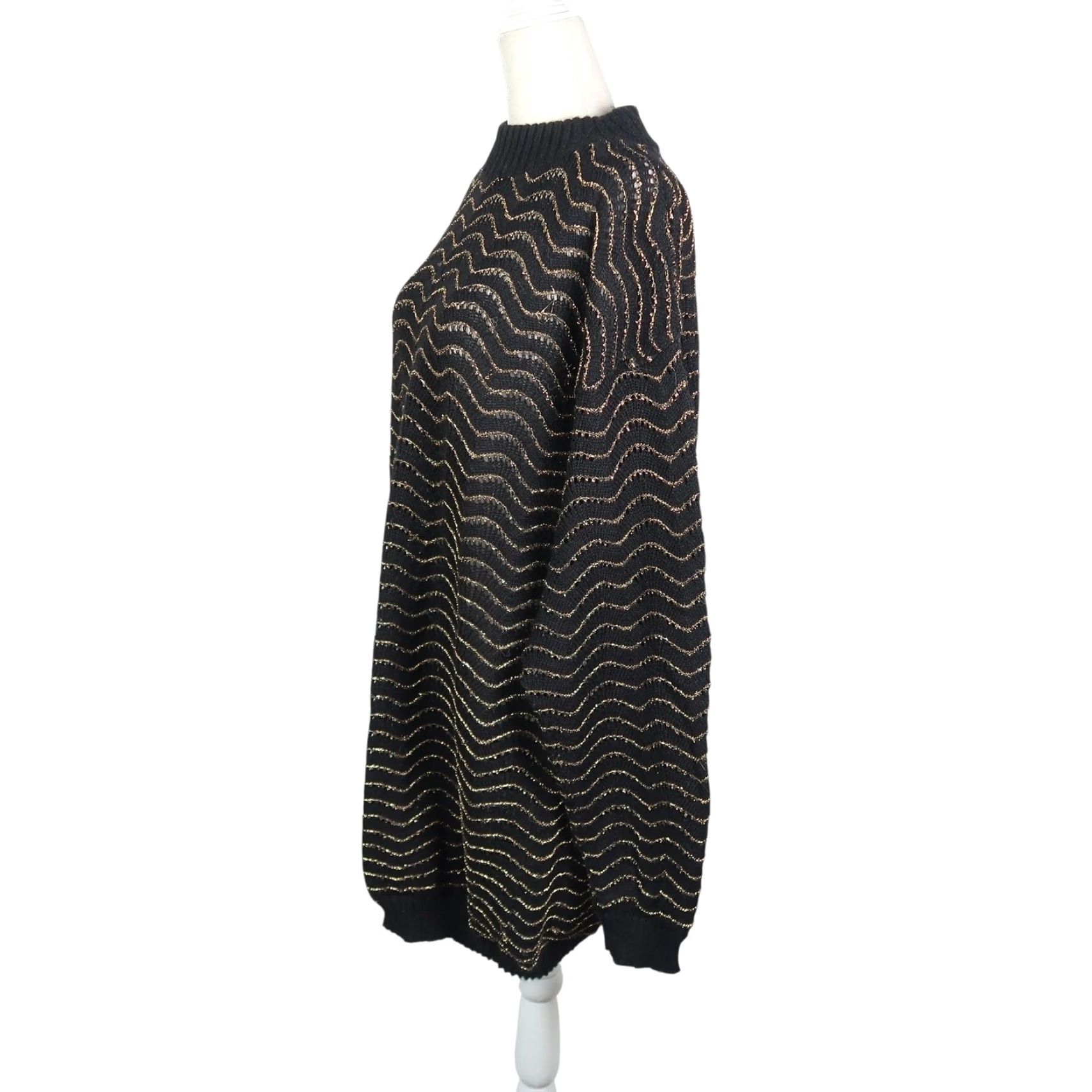 Vintage VINTAGE Village Fair Black Metallic Gold Wavy Stripe Tunic Sweater XL Long Sleeve Women Size XL / US 12-14 / IT 48-50 - 3 Thumbnail