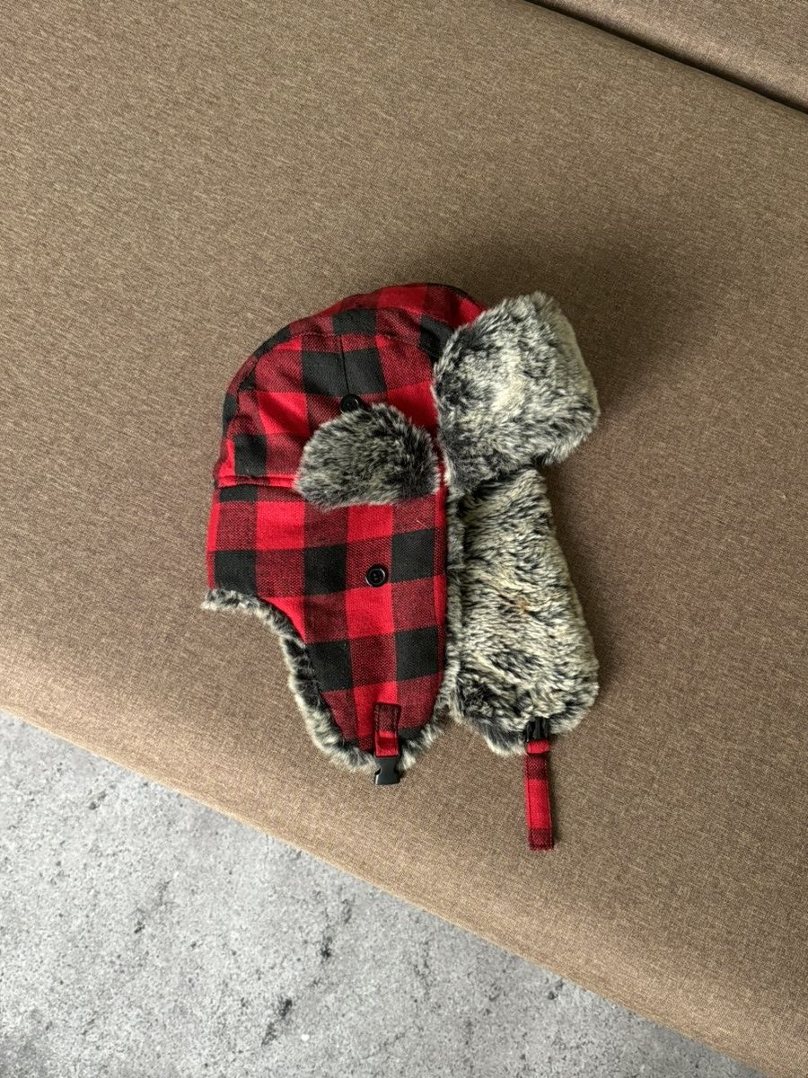 Japanese Brand Vintage red checkered Y2K fuzzy fur ushanka hat Japanese Size ONE SIZE - 2 Thumbnail