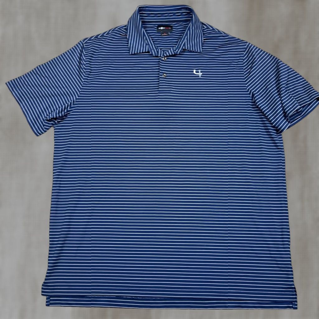 Vintage Short Par 4 Polo Shirt Men XL Navy Blue Striped Performance Wicking Golf Adult Size US XL / EU 56 / 4 - 1 Thumbnail