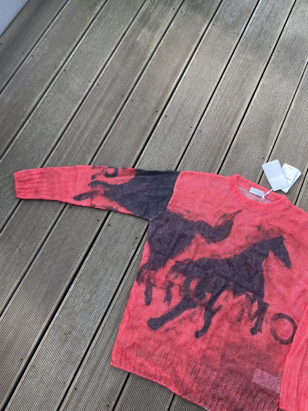 Salvatore Ferragamo BNWT Mustang Print Sweater in Red/Black SS 23 Size US XL / EU 56 / 4 - 4 Thumbnail