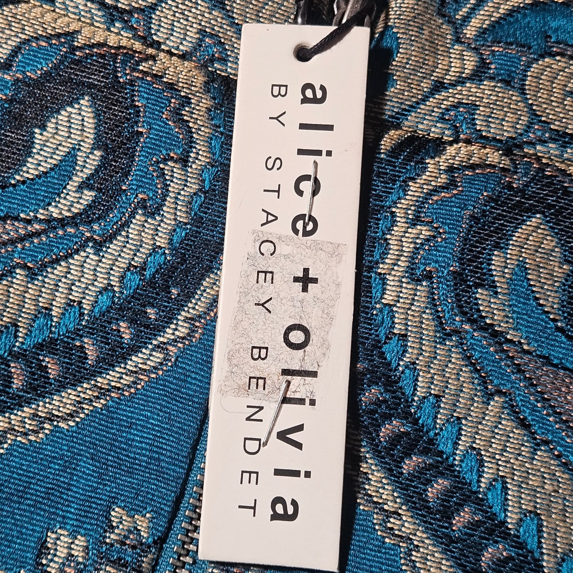 Alice + Olivia NWT Alice + Olivia Women Brocade Mini Skirt Turquoise 12 Bol Size 34" / US 12 / IT 48 - 5 Thumbnail