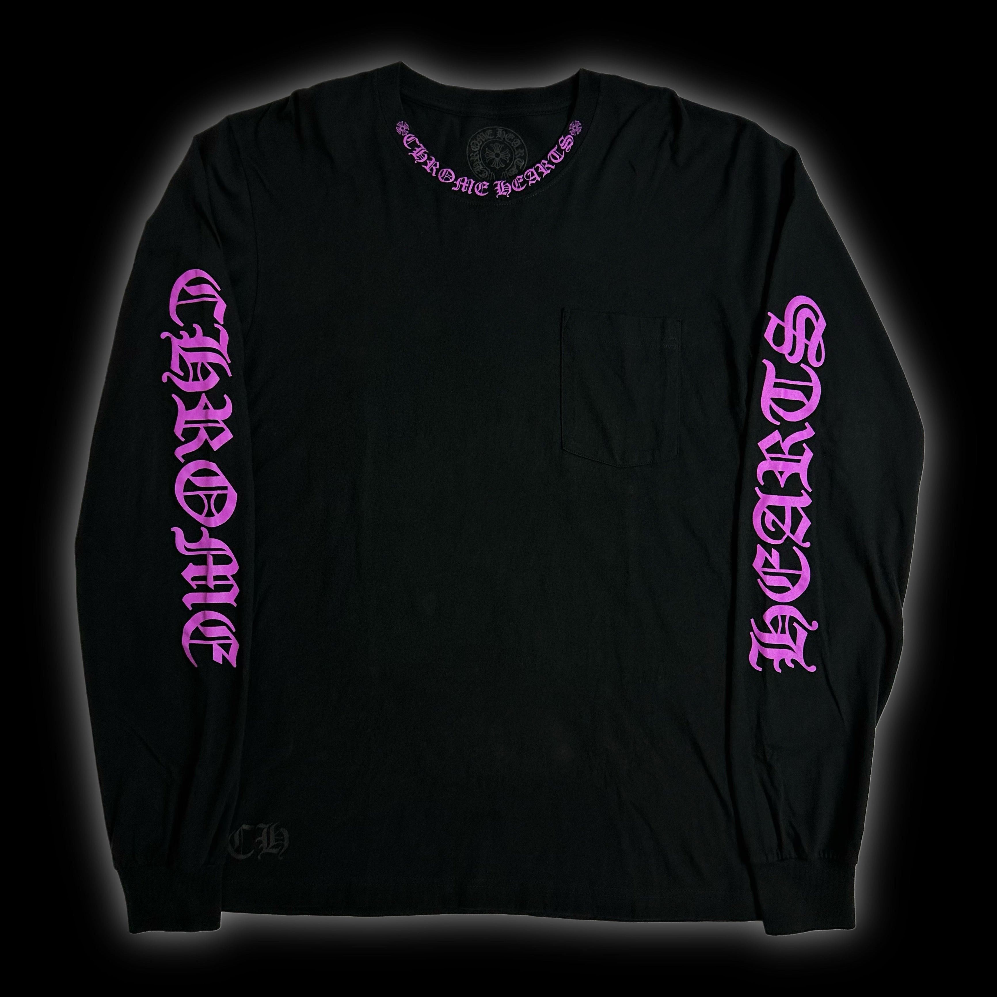 2020s chrome hearts purple spellout sleeves collar logo l/s