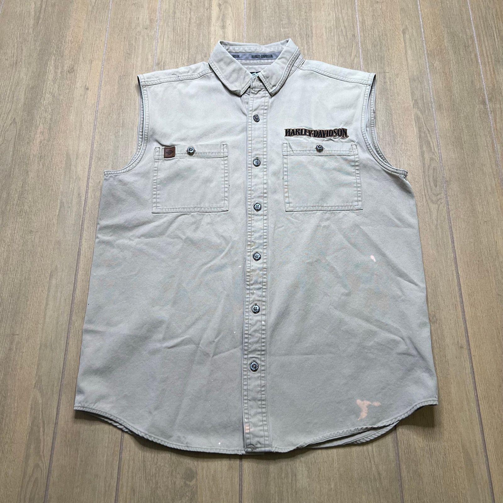 Harley Davidson Y2K HARLEY DAVIDSON Motor Sz M Sleeveless Button cream beige Size US M / EU 48-50 / 2 - 4 Thumbnail