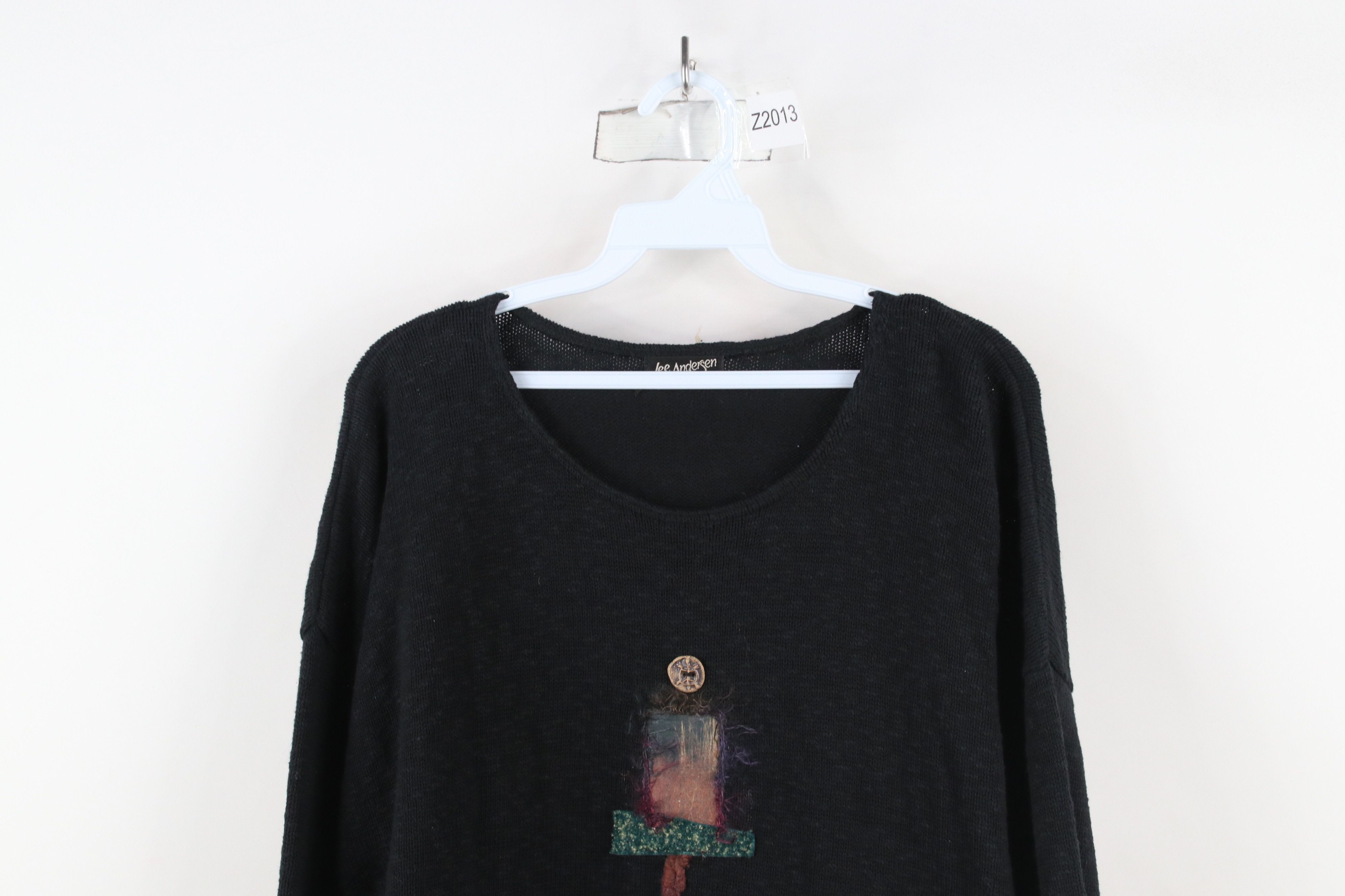 Vintage Vintage 90s Lagenlook Art Tree Birdhouse Knit Sweater Black Size XXL / US 16-18 / IT 52-54 - 2 Thumbnail