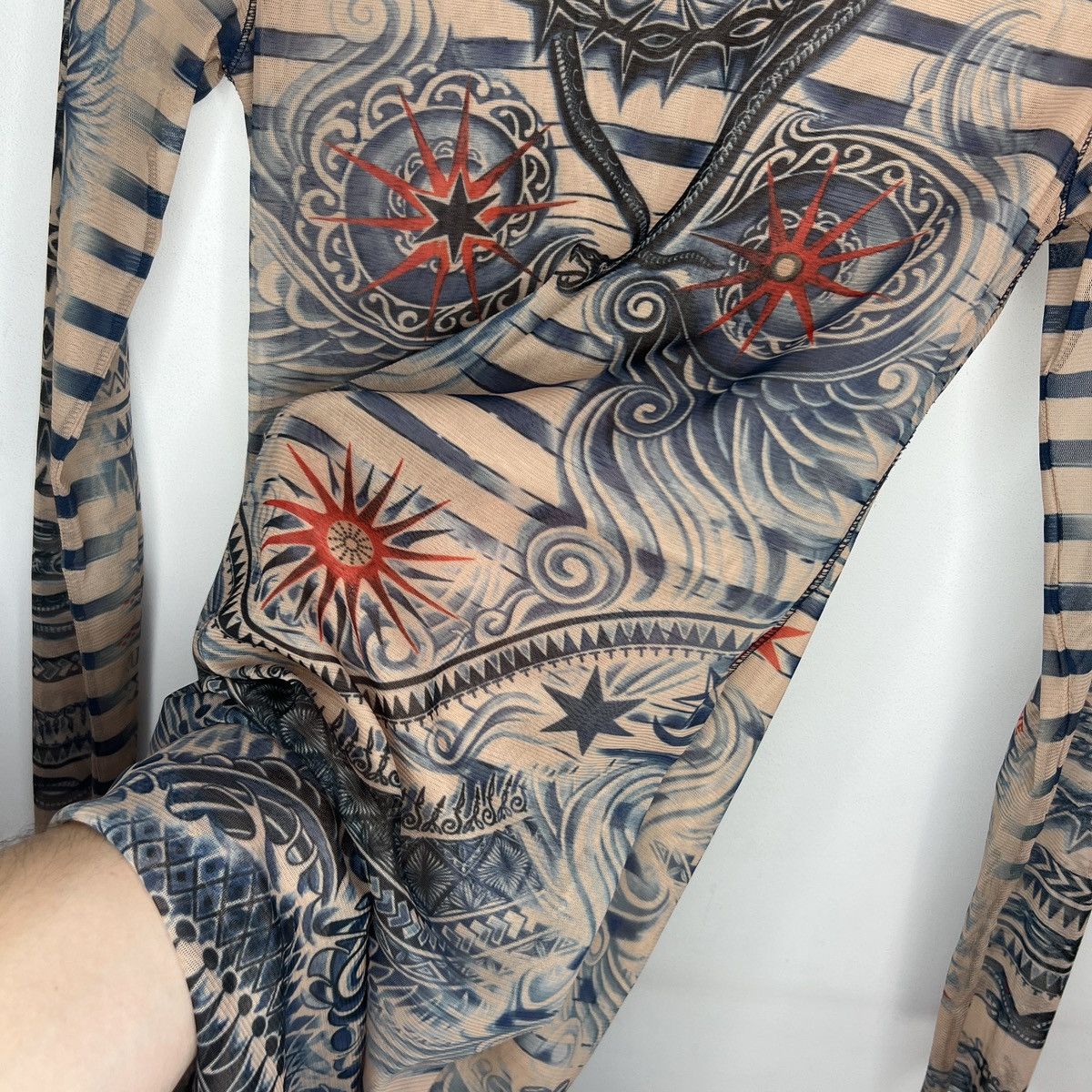 Jean Paul Gaultier Jean Paul Gaultier Mesh Top Tattoo Long Sleeve Mini Dress Size S / US 4 / IT 40 - 7 Thumbnail