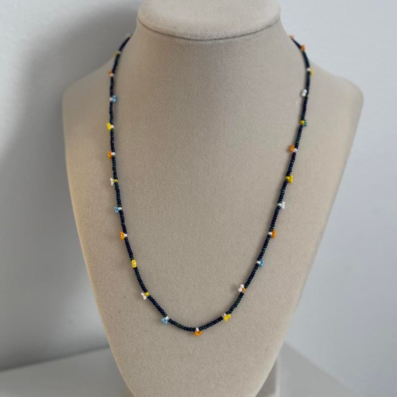 Other Black Beaded Necklace Yellow White Beads Handmade Unique Size ONE SIZE - 1 Thumbnail