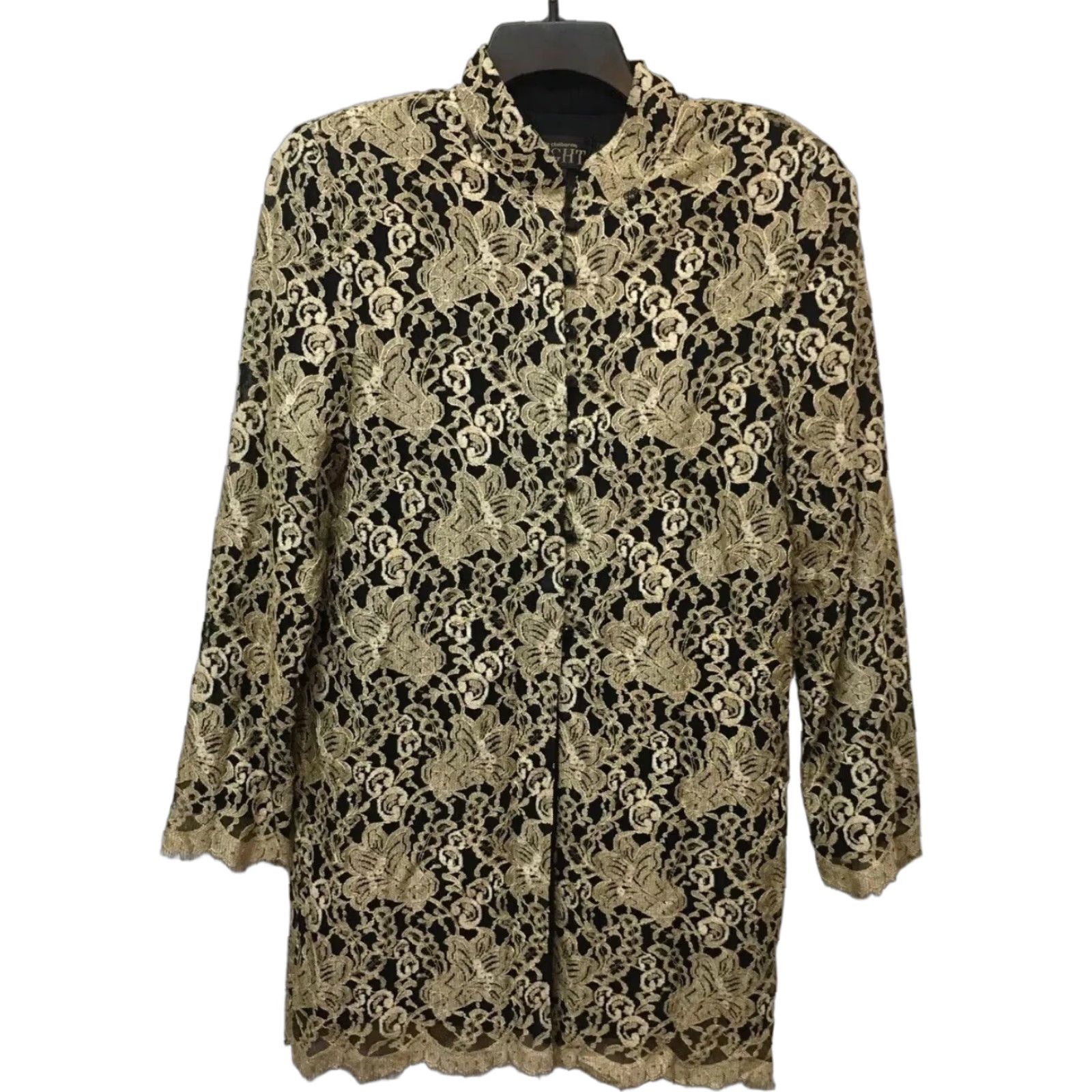 Liz Claiborne VINTAGE Liz Claiborne Jacket 12 Black Gold Lace Overlay Night Evening Dressy Party Size XL / US 12-14 / IT 48-50 - 1 Thumbnail