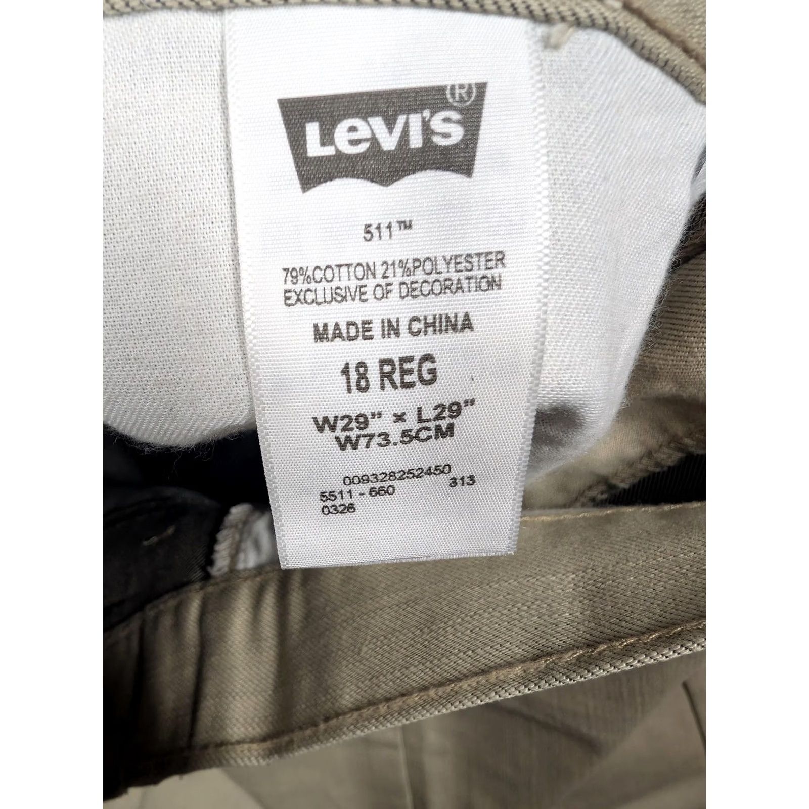 Levi's Levis 511 Jeans Mens 29x29 Beige Slim Straight Tapered Denim Pants Size US 29 - 5 Thumbnail