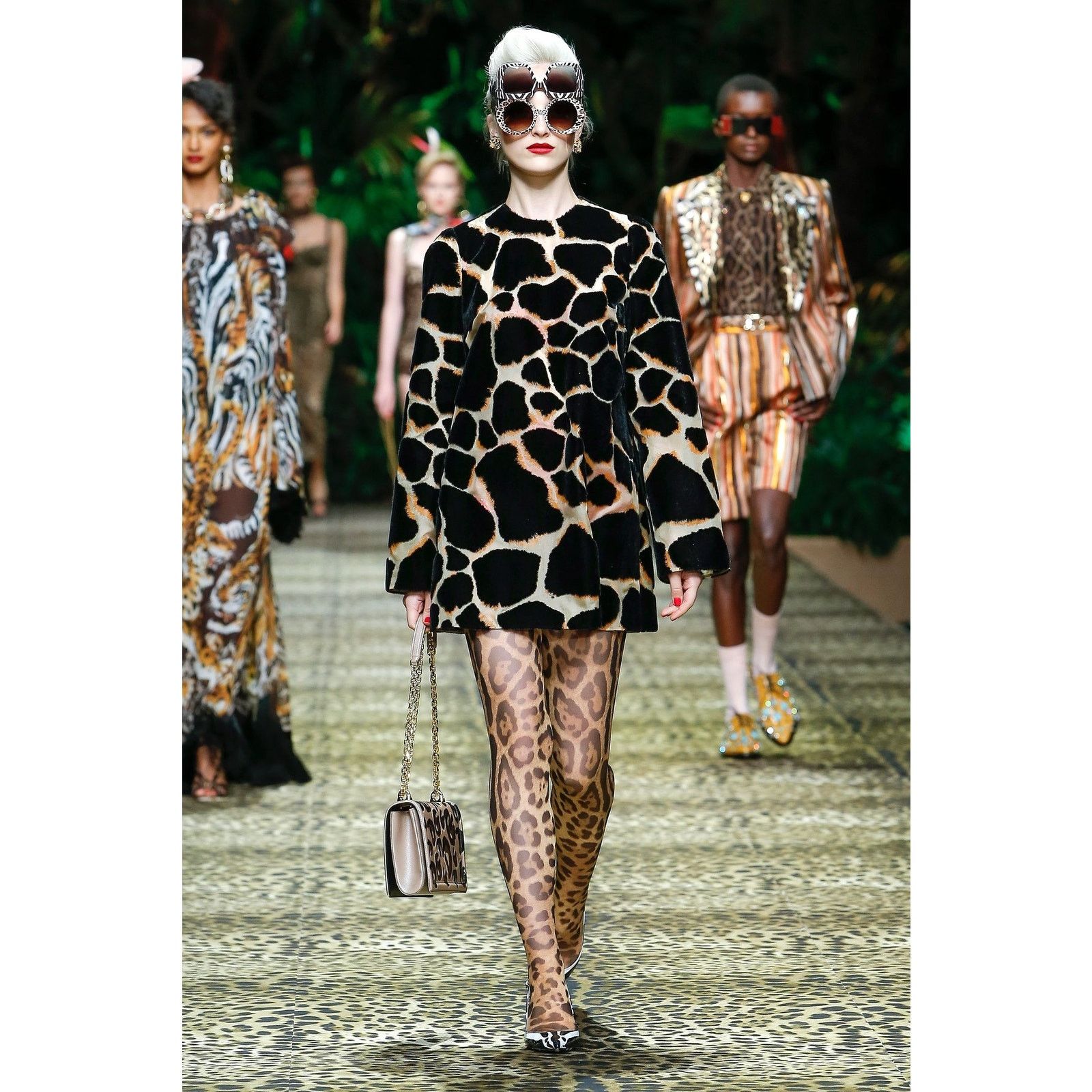 DOLCE & GABBANA Runway Giraffe Print Mini Dress Brown 42