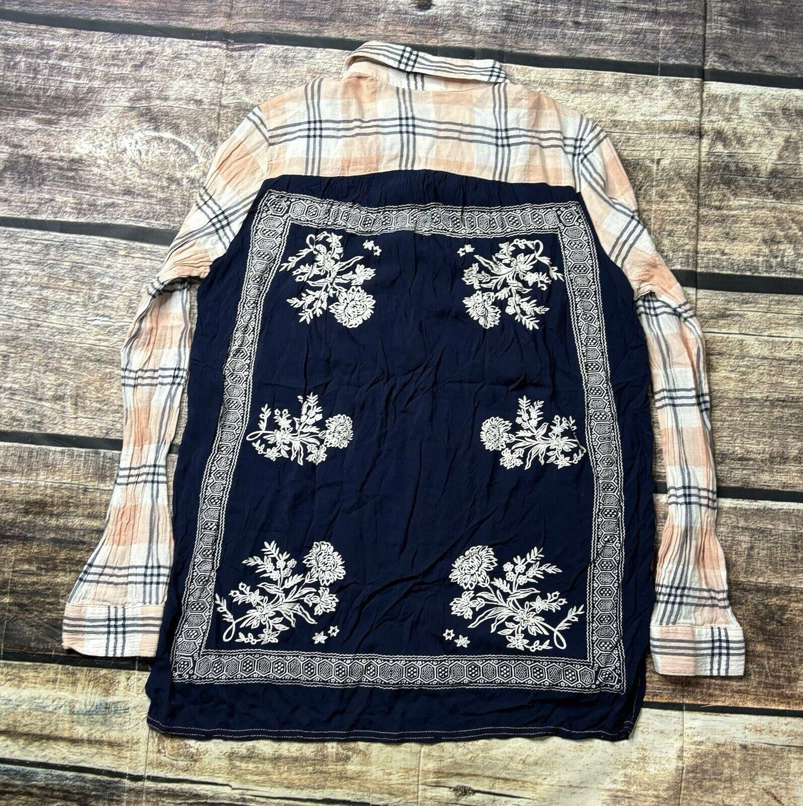 Free People Free People Top Women's XS Cotton Plaid Front Rayon Floral Size XS / US 0-2 / IT 36-38 - 3 Thumbnail