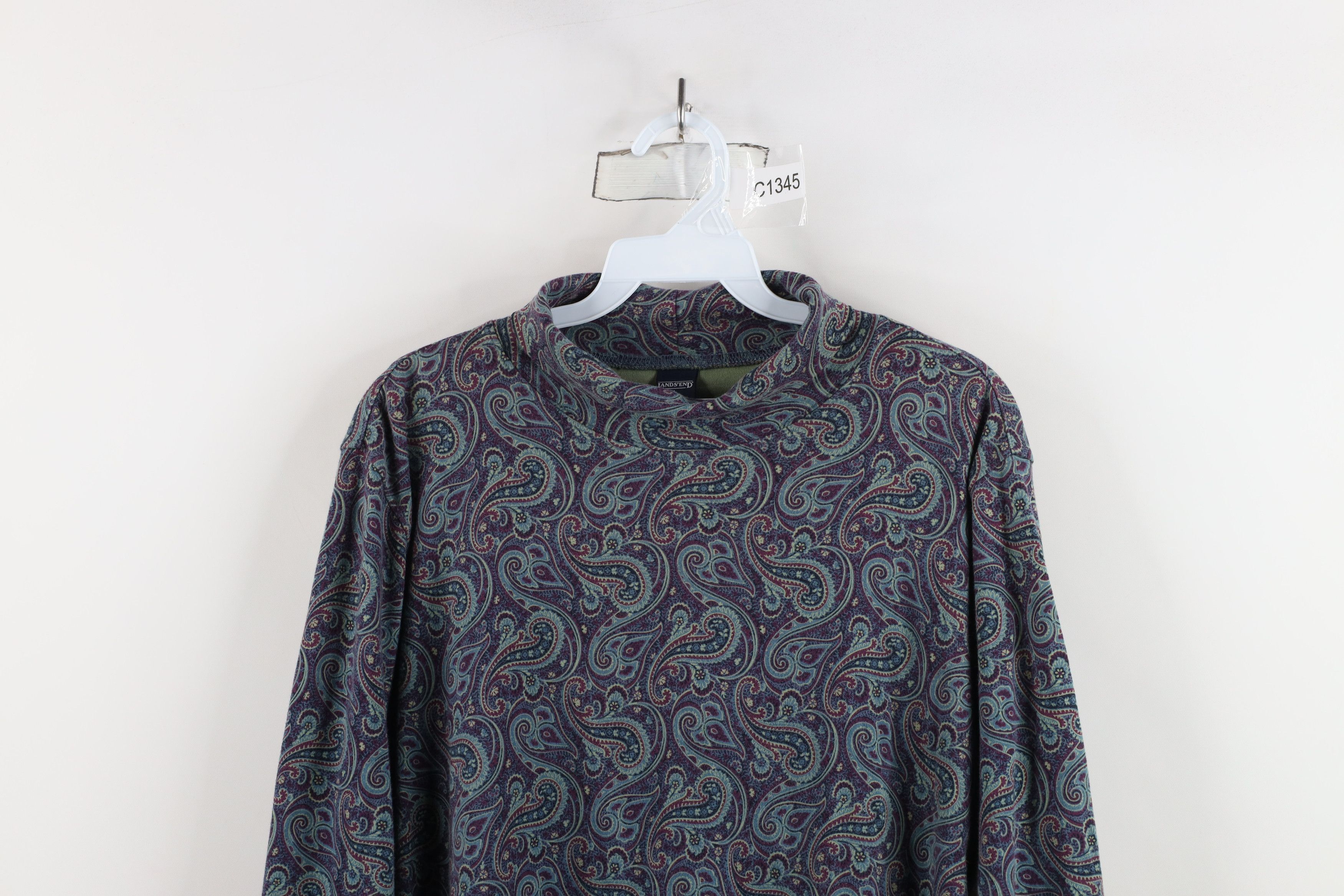 Lands' End × Vintage Vintage 90s Lands End Paisley Mock Neck Long Sleeve T-Shirt Size L / US 10 / IT 46 - 2 Thumbnail