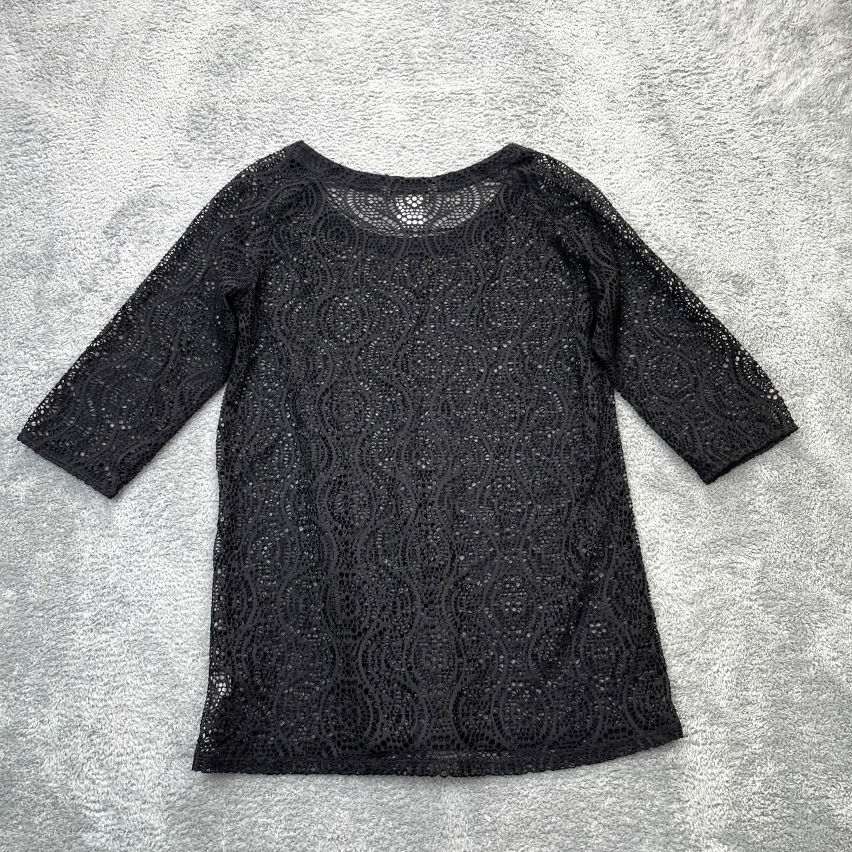 ExOfficio ExOfficio Blouse Tunic Womens Medium Black Round Neck Stretch Lace Detail 3/4 Sleeve Casual Shirt Size M / US 6-8 / IT 42-44 - 5 Thumbnail