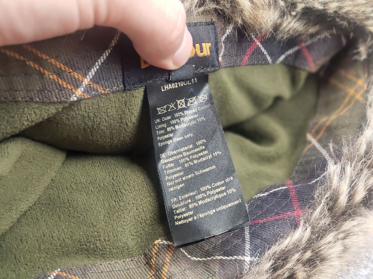 Barbour Barbour Ambush Waxed Unisex Hat Faux Fur Olive Fleece Lining Size ONE SIZE - 18 Thumbnail