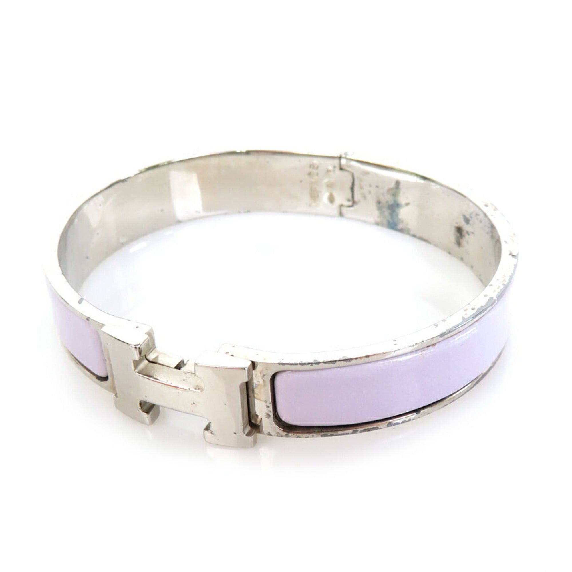 image of Hermes Bangle Bracelet Click Crack H Metal/enamel Silver/light Purple Women's E55940I in Black