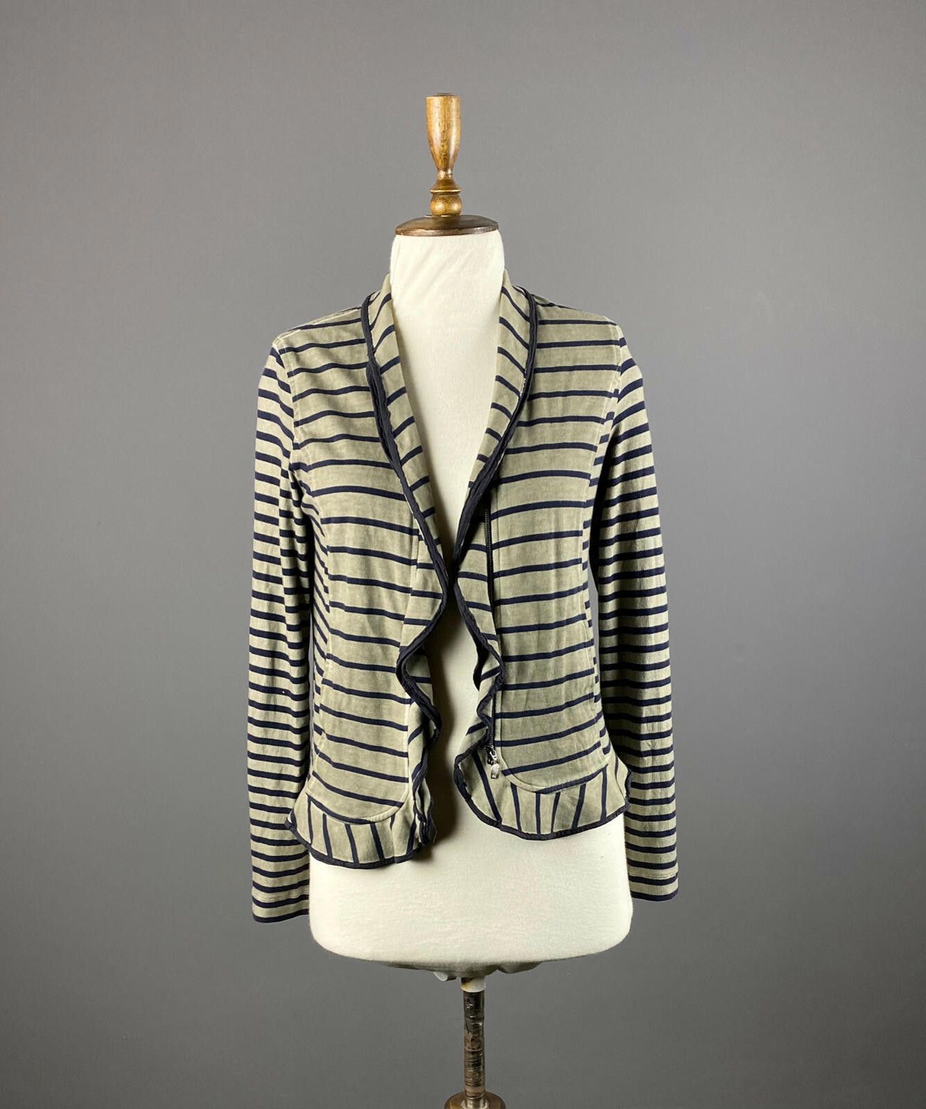 Designer Marc Cain Beige Stripe Designed Zip Wrap Cardigan Sweater Size M / US 6-8 / IT 42-44 - 1 Thumbnail