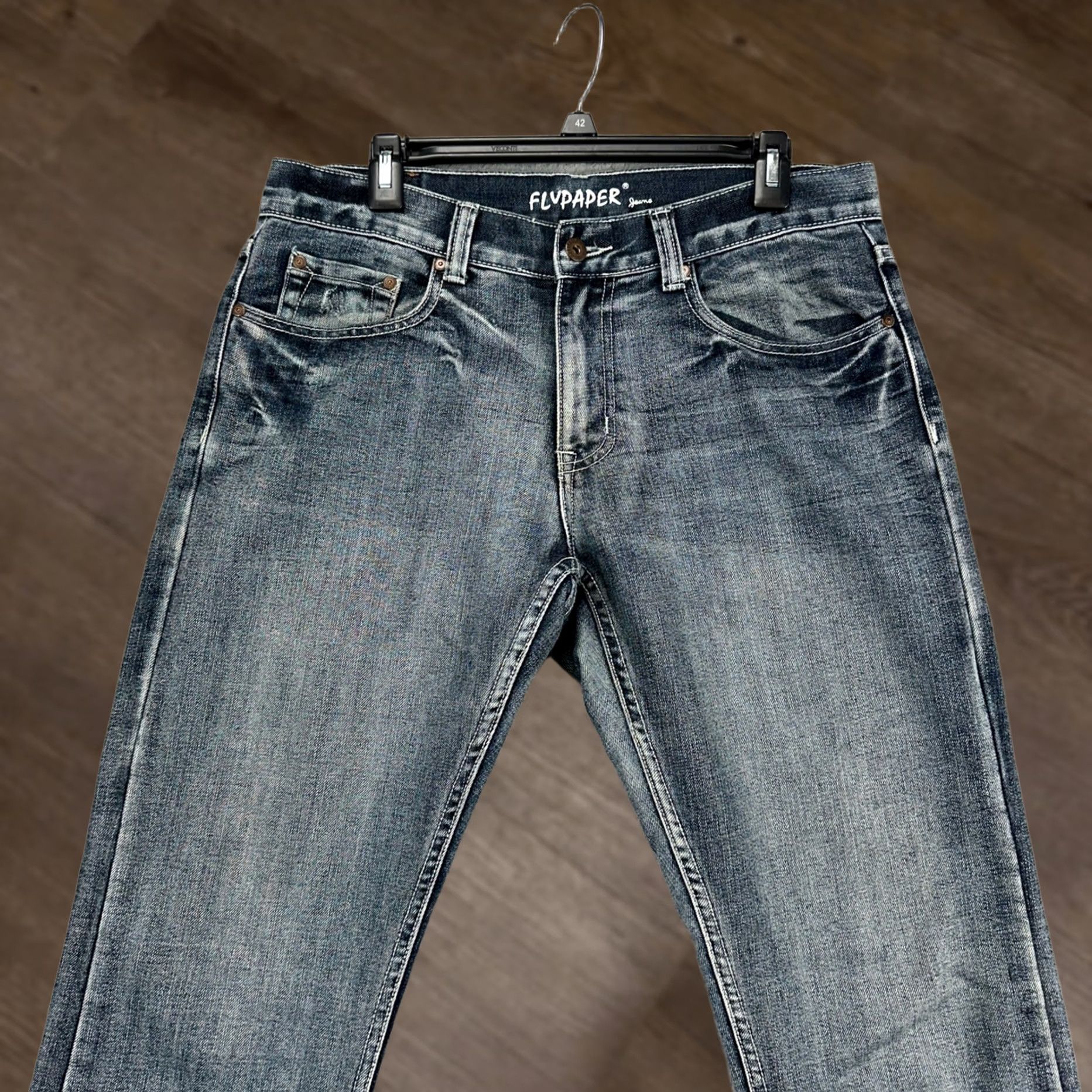 Denime FlyPaper Mens Straight Jeans 32X34 Blue Distressed 5 Pocket Casual Denim Pants Size US 32 / EU 48 - 1 Thumbnail