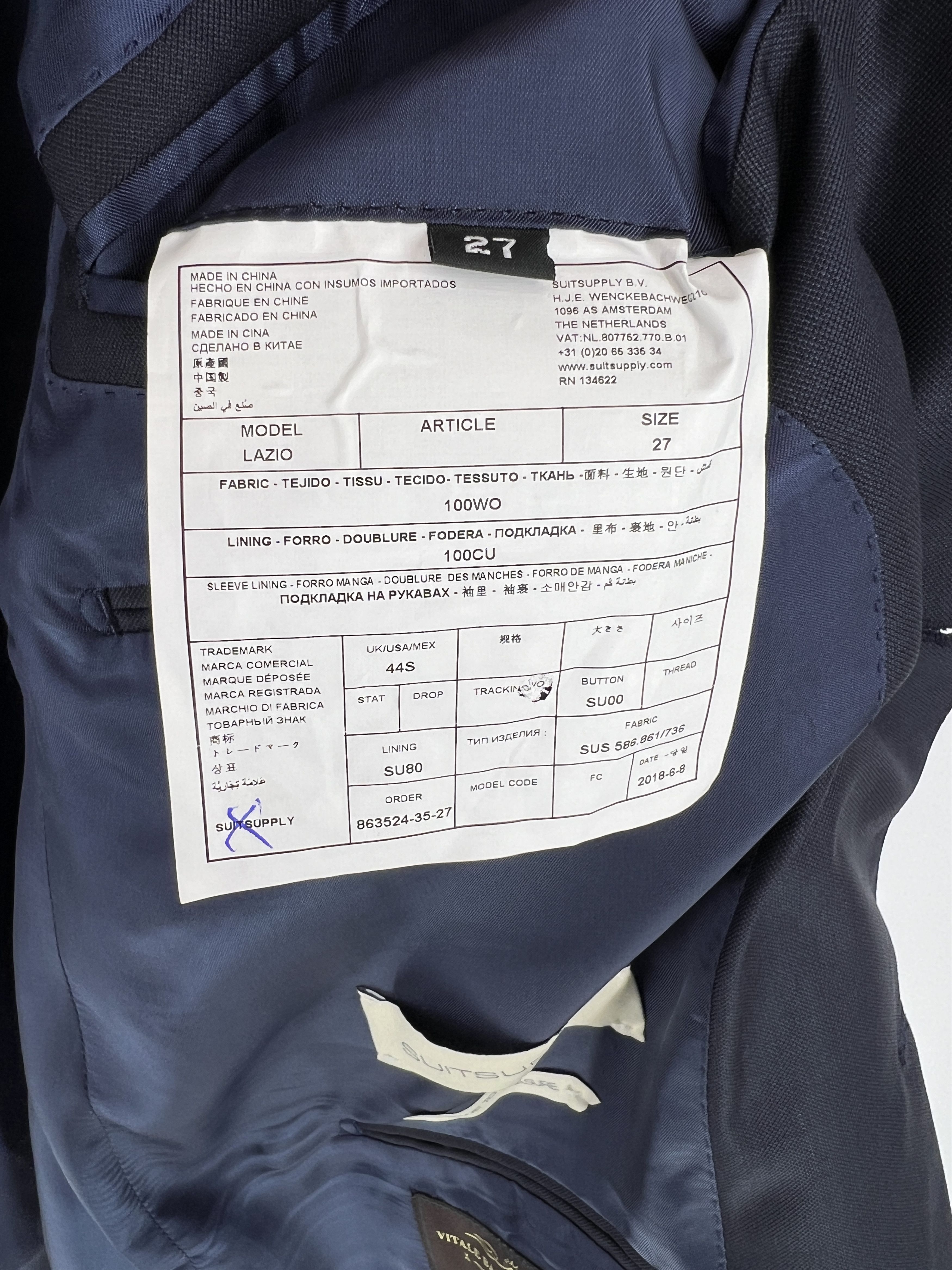 Suitsupply Lazio Wool Formal Blazer Waistcoat Suit EU:27; UK/US:44S Size 44S - 12 Thumbnail