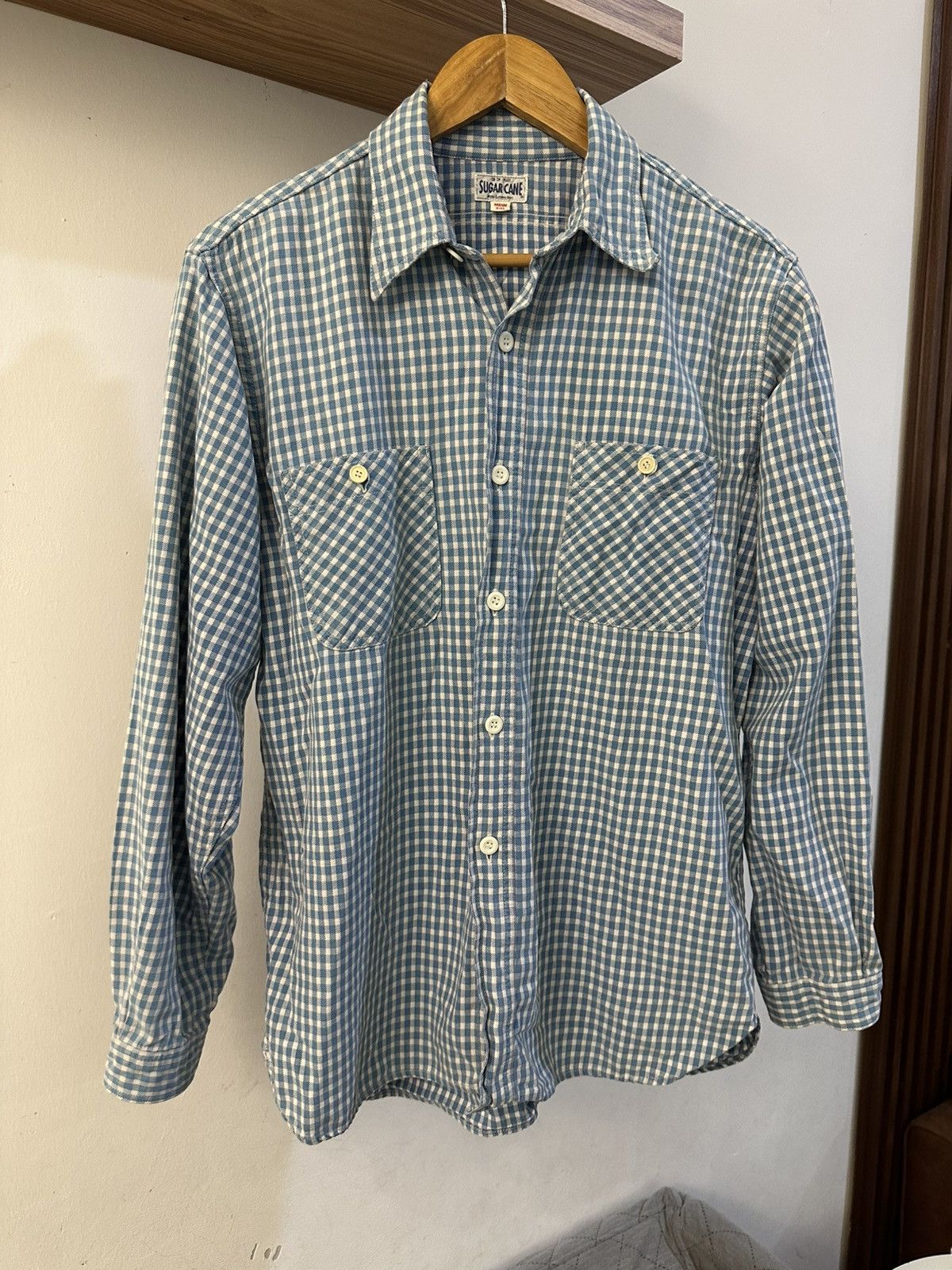 Sugar Cane Vintage Sugar Cane Blue Checkered Double Pocket Button Up Size US M / EU 48-50 / 2 - 1 Thumbnail