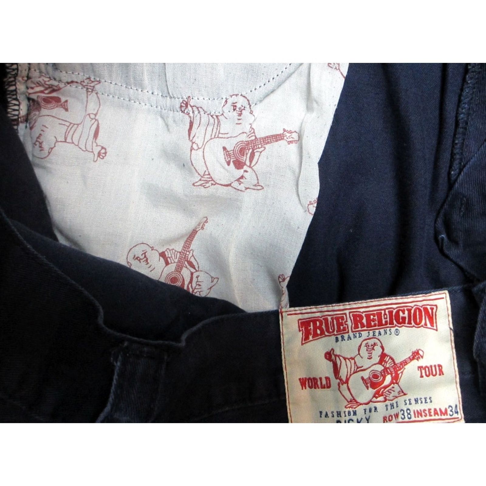 True Religion True Religion Jeans Mens 38x34 Blue Denim Ricky Straight Distressed Embroidered Jeans Size US 38 / EU 54 - 7 Thumbnail