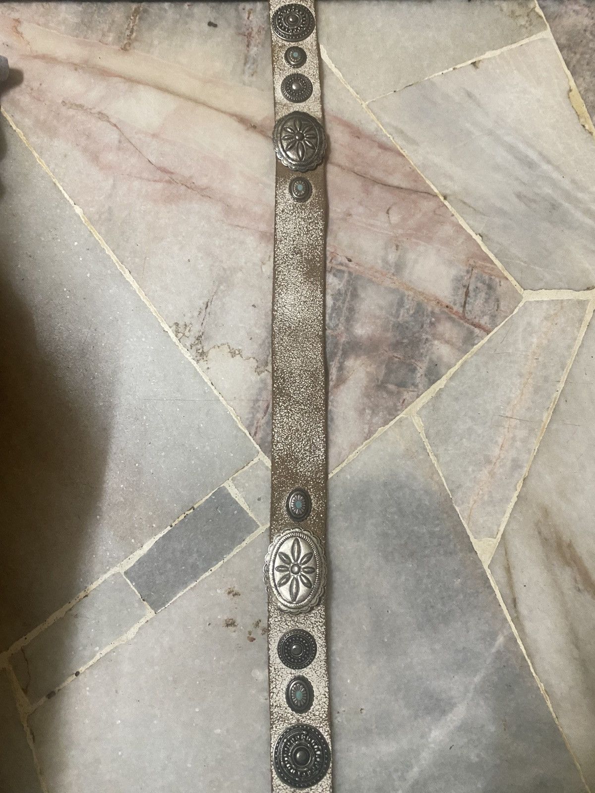 Genuine Leather Vintage Distressed Embellished Belt Size ONE SIZE - 2 Thumbnail