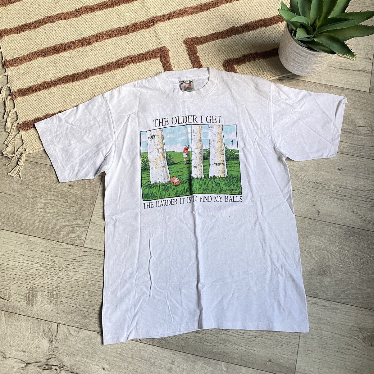 Vintage VINTAGE MOENCH ART 1992 PLAYING GOLF ONEITA USA T SHIRT Size US L / EU 52-54 / 3 - 1 Thumbnail