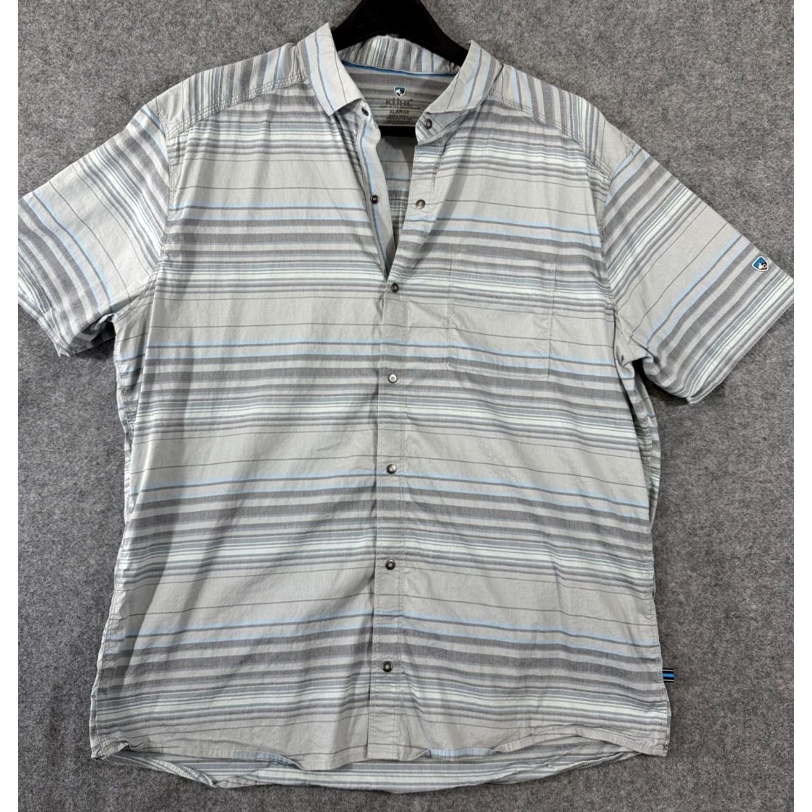 Vintage Kuhl Intriguer Shirt Mens XL Gray Striped Stretch Snap Front Short Sleeve Outdoor Logo Shirt Size US XL / EU 56 / 4 - 2 Thumbnail