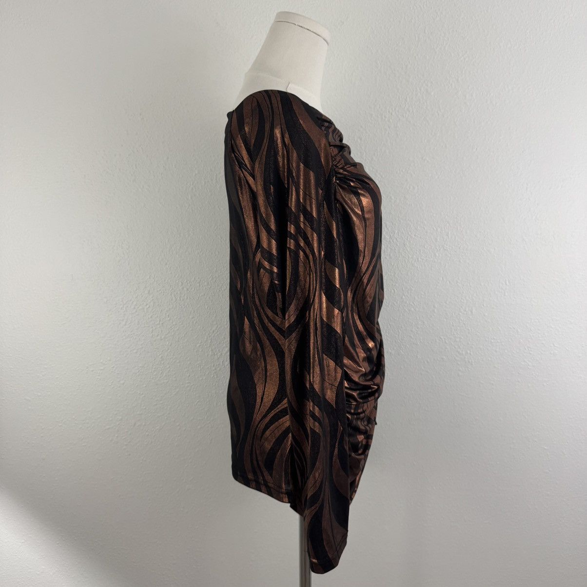 Other BALI Vintage 90s Brown Metallic Copper Swirl Ruched Top Size L / US 10 / IT 46 - 5 Thumbnail
