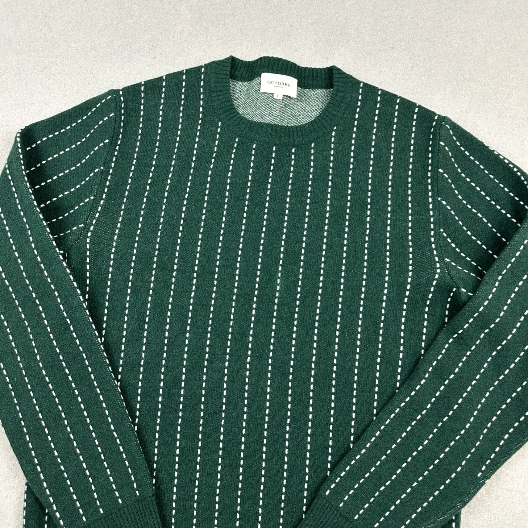 Vintage VINTAGE Octobre Éditions Sweater Men Large Green White Stripe Wool Blend Pullover Crew L Size US L / EU 52-54 / 3 - 2 Thumbnail