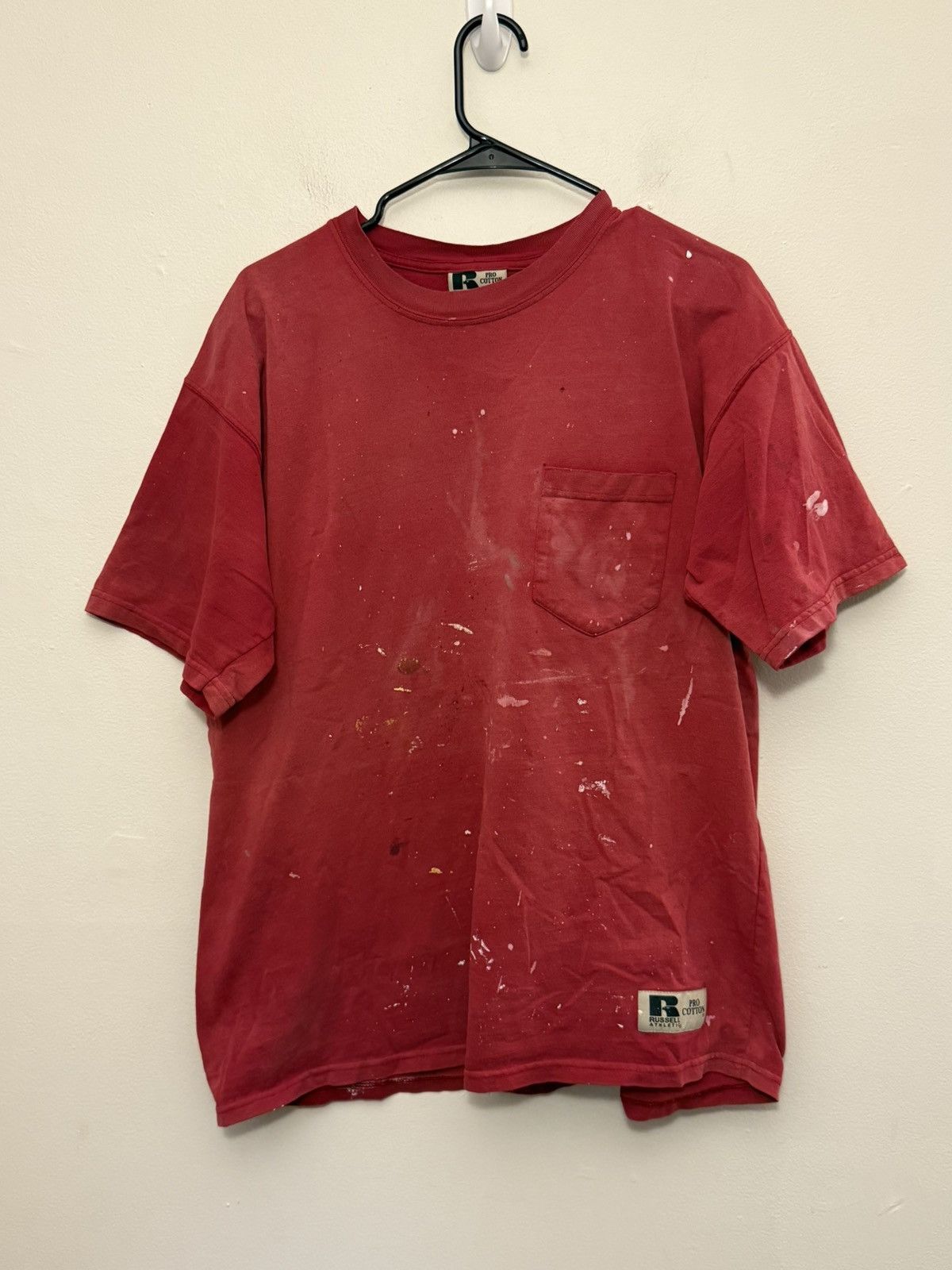 Thrashed Sun Faded Paint Splatter Red Tee Shirt Distressed