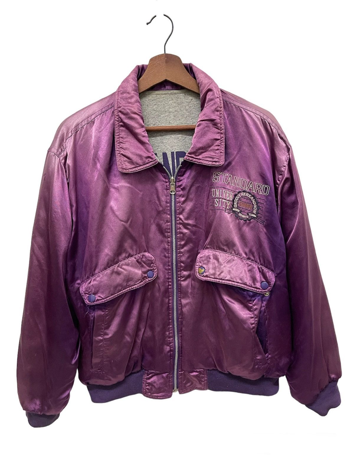 VINTAGE STANDARD UNIVERSITY SATIN REVERSIBLE BOMBER JACKET