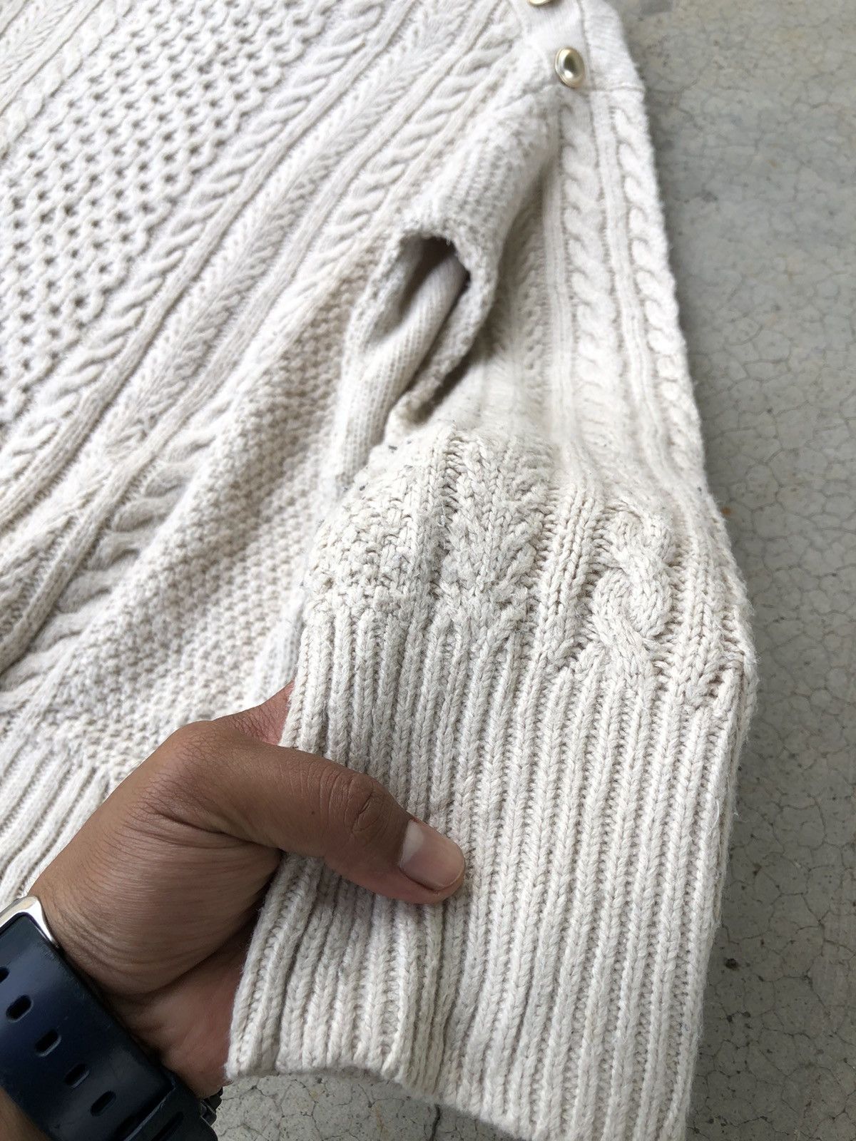 Aran Isles Knitwear × Homespun Knitwear × Japanese Brand Vintage Cable Knit Button Jumper Sweater Size US L / EU 52-54 / 3 - 4 Thumbnail