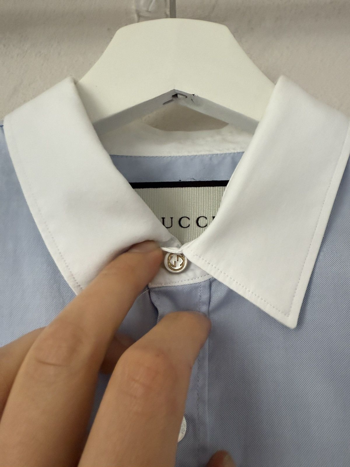 Gucci Blue Dress Shirt with White Contrast Collar – Duke Fit Size US S / EU 44-46 / 1 - 4 Thumbnail