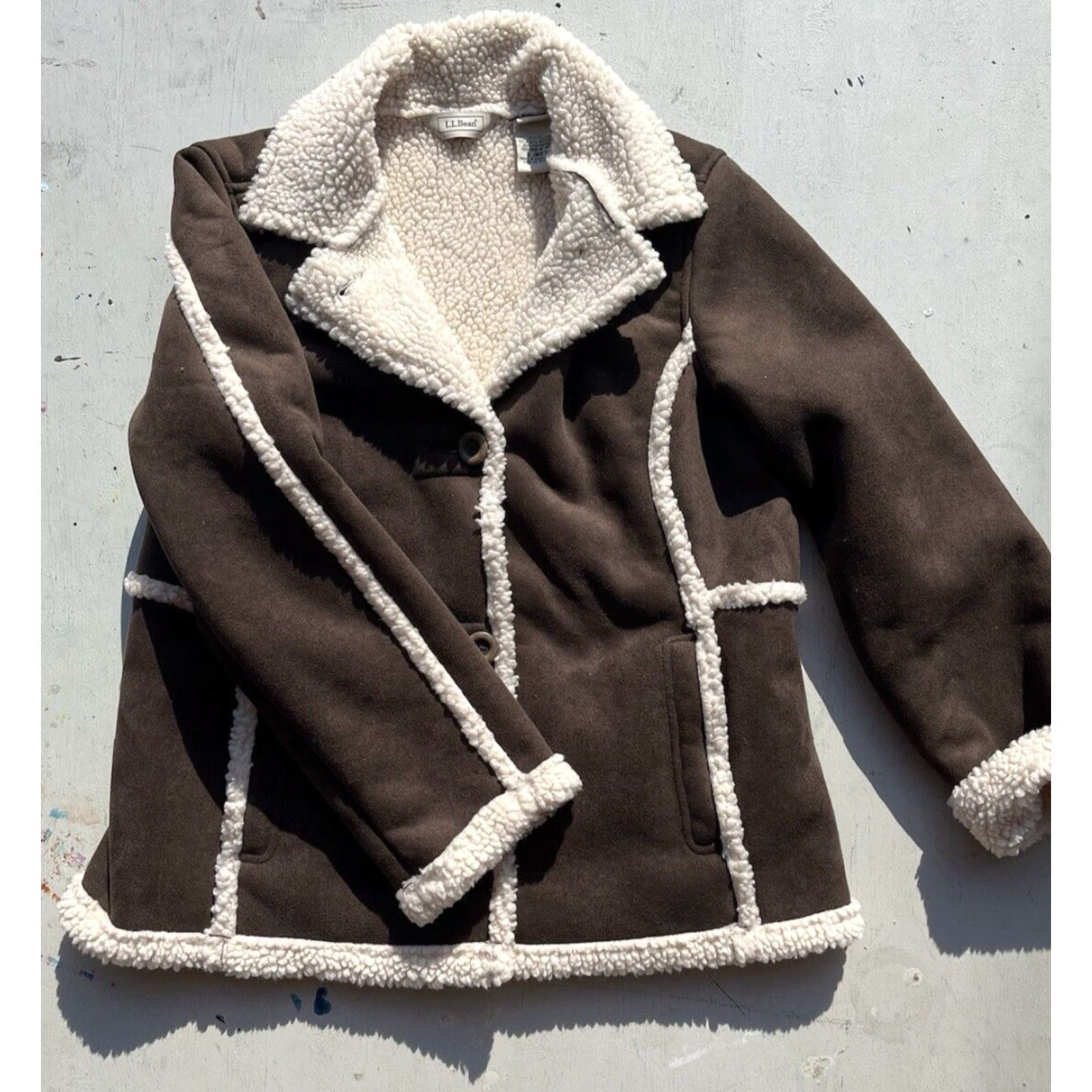 Vintage VINTAGE L.L. Bean Jacket Women Petite Medium Brown Sherpa Hippie Boho Music 60s Womens Size M / US 6-8 / IT 42-44 - 4 Thumbnail