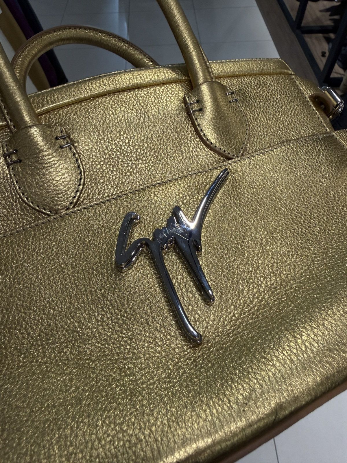 Giuseppe Zanotti Giuseppe Zanotti Gold Metallic leather Top Handle Bag logo Size ONE SIZE - 16 Thumbnail