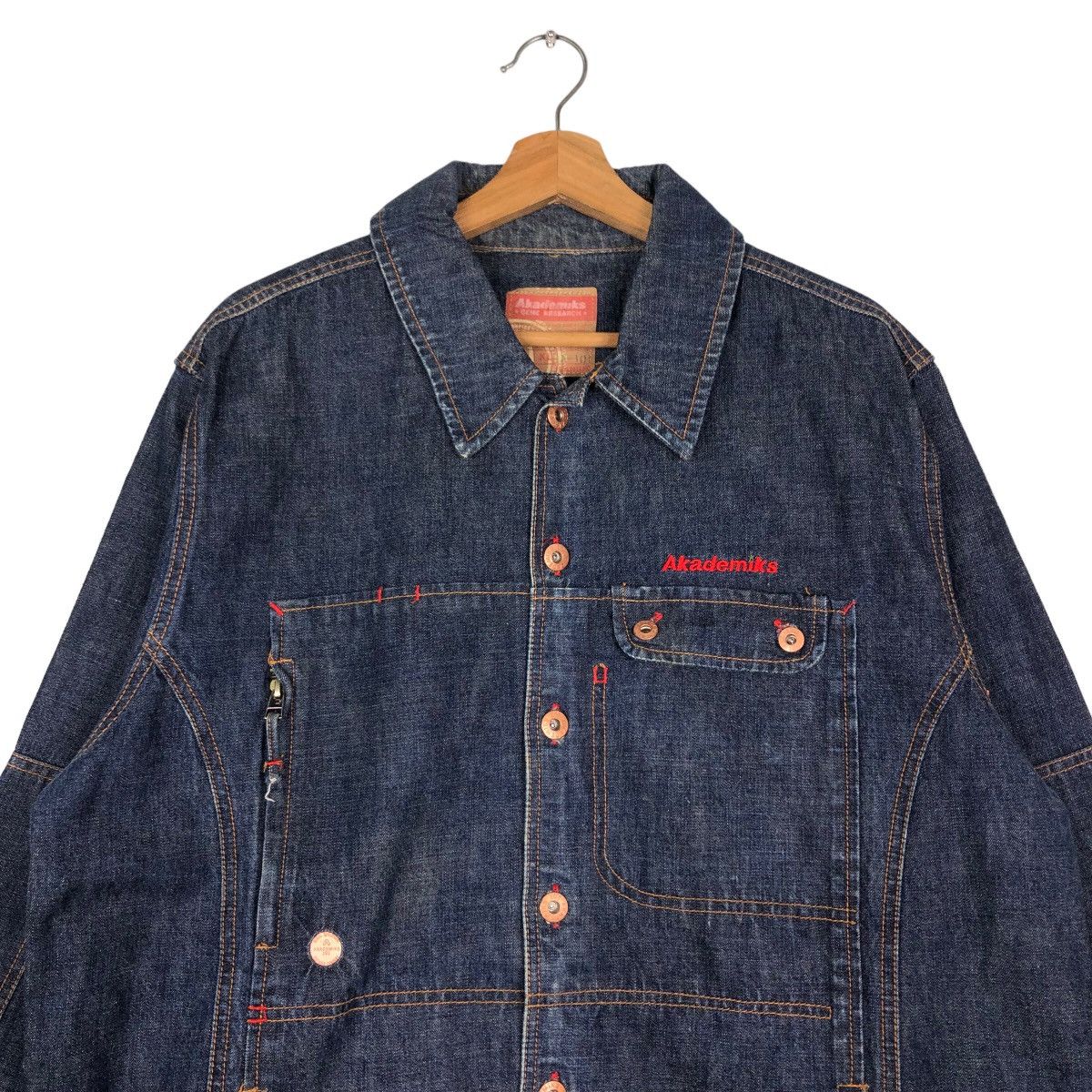 Japanese Brand 🔥Vintage Denim Biker Jacket Akedemiks Gene Research Japan Size US XL / EU 56 / 4 - 3 Thumbnail