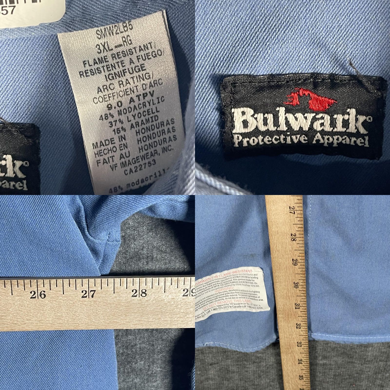 Vintage Bulwark FR Work Shirt Mens 3XL Long Sleeve Button-Down Light Blue Twill Size US XXL / EU 58 / 5 - 8 Thumbnail