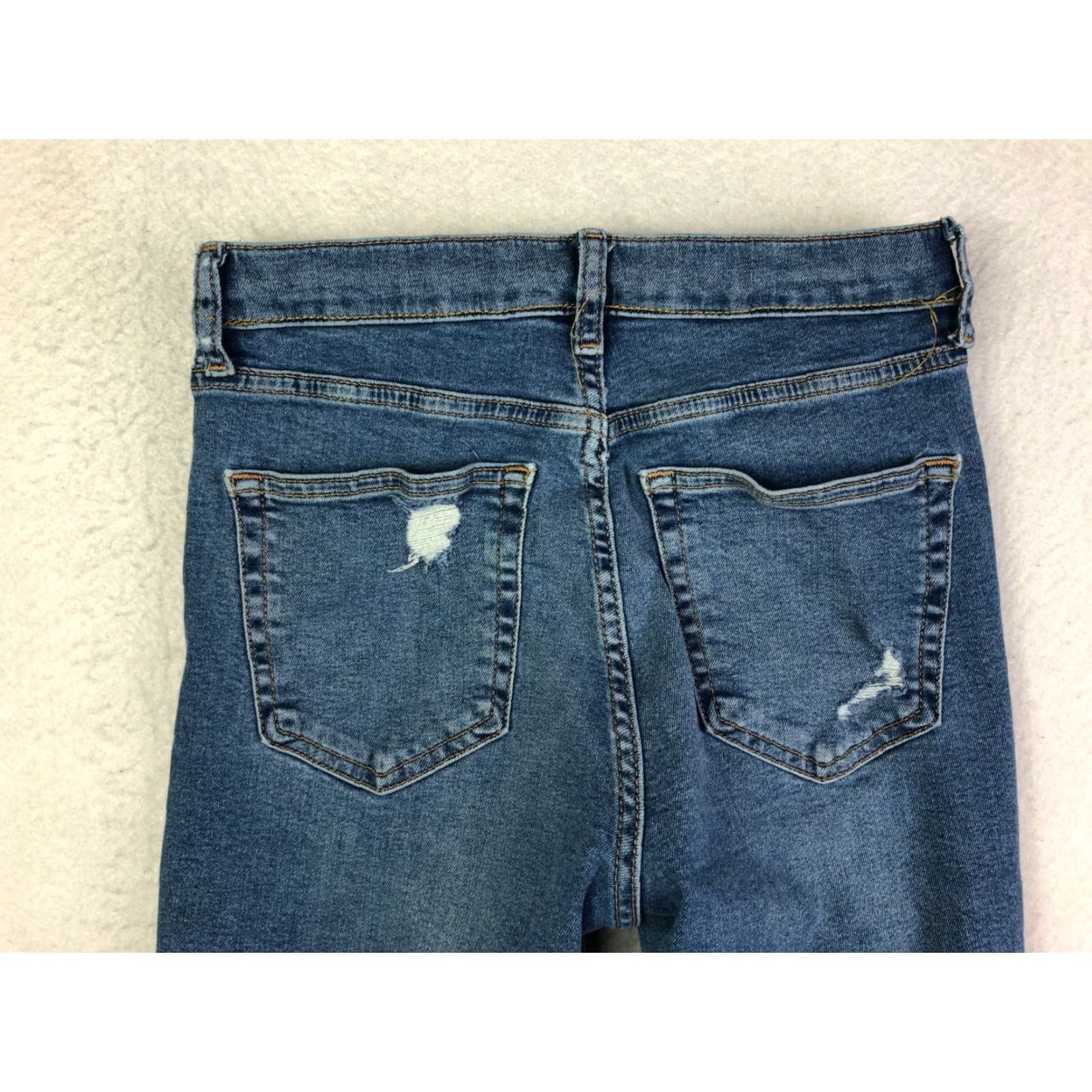Topshop VINTAGE Top Shop Moto Jamie Juniors Jeans Distressed Blue Denim 26x24 Regular Zip Inseam 24.5 Mens Boys Size 4XL / US 24-26 - 6 Thumbnail