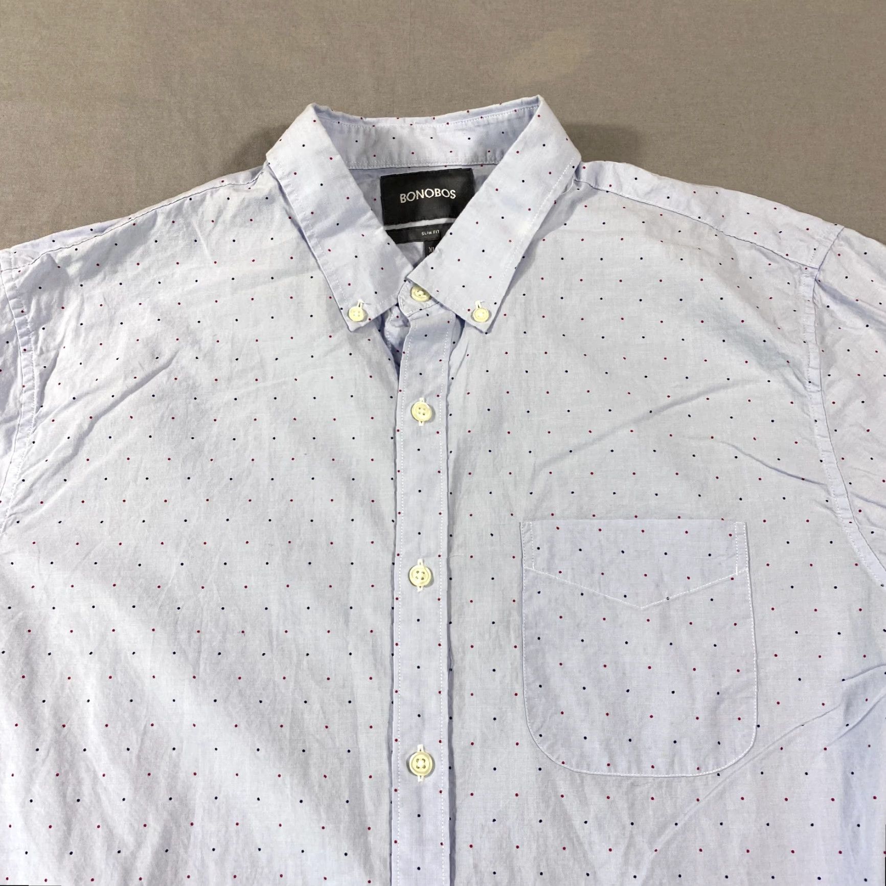 Bonobos Bonobos Shirt Mens XL White Blue Dots Slim Fit Stretch Button Up Performance Size US XL / EU 56 / 4 - 3 Thumbnail