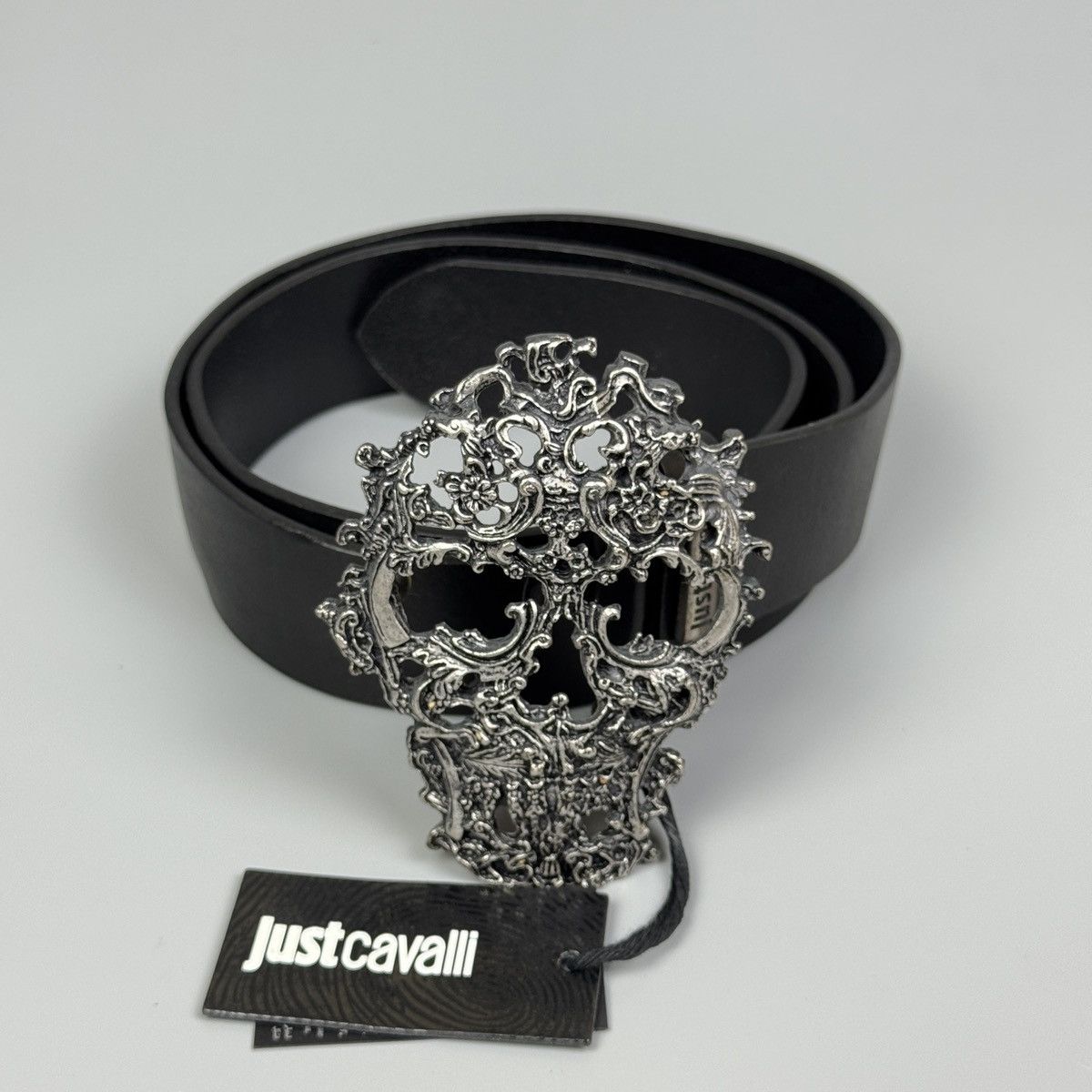 Just Cavalli Just Cavalli - Metal Skull Decorative Buckle Leather Belt Size 28 - 1 Thumbnail