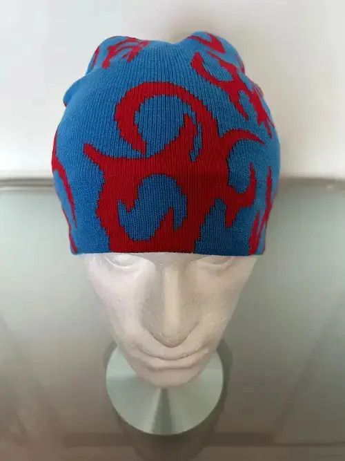 Japanese Brand Y2K Fire Beanie (blue + red) Size ONE SIZE - 2 Thumbnail