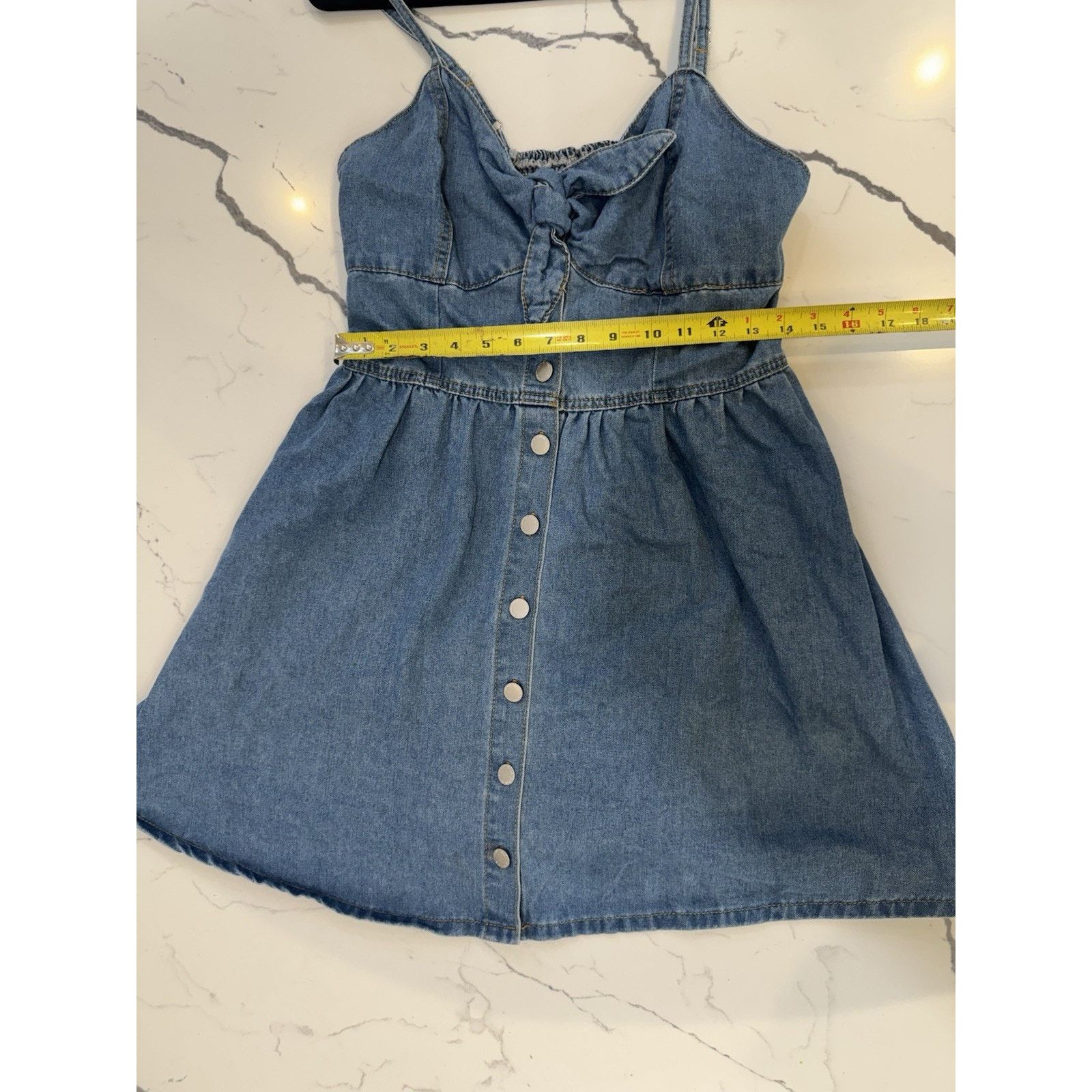 Shein SHEIN Denim Mini Dress XL Blue Button Front Bow Tie Size XL / US 12-14 / IT 48-50 - 7 Thumbnail