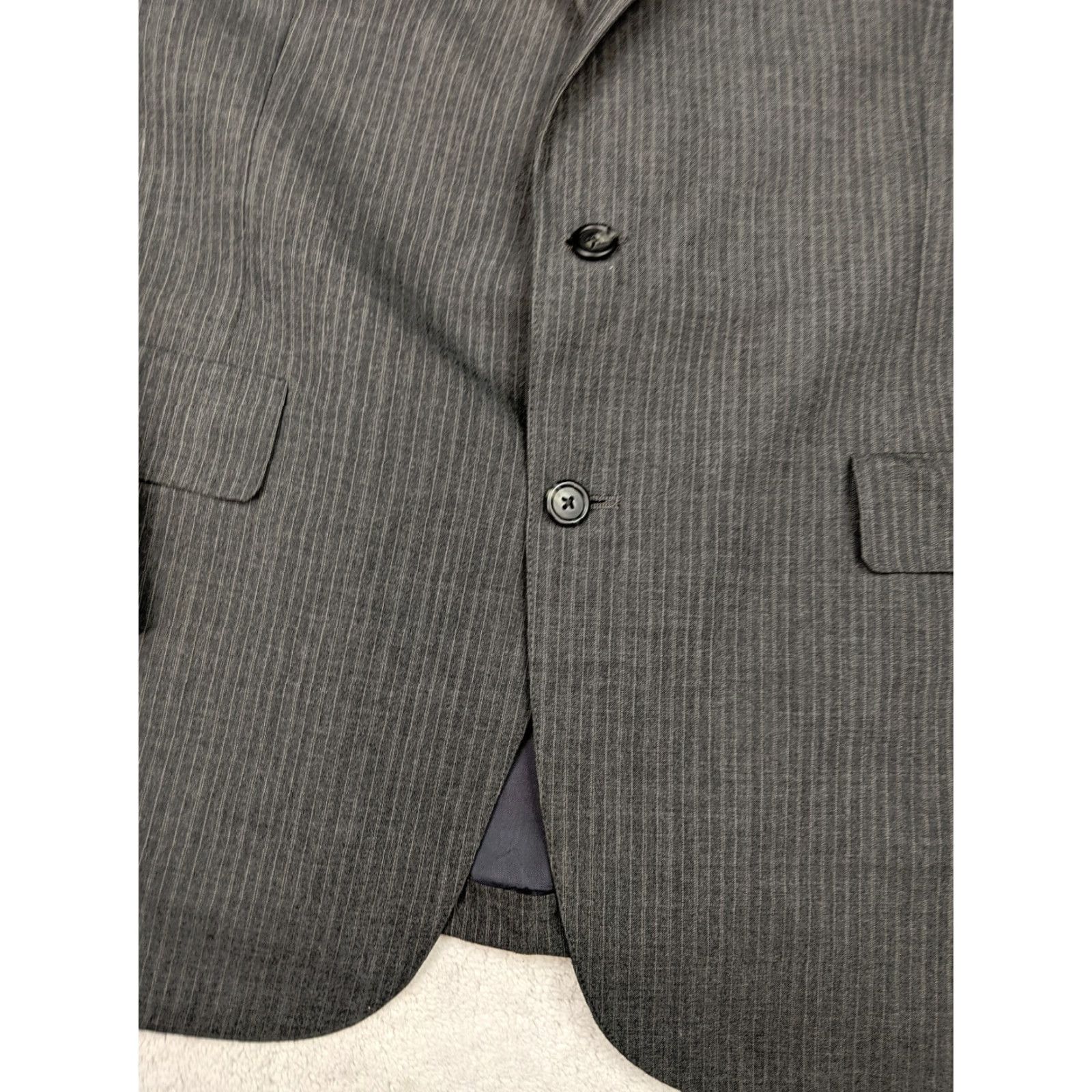 Austin Reed Vtg Austin Reed Mens L Gray Stripe Blazer Jacket 2 Button Unstructured Ayrshire Notch Lapel 3-Button 2 Button Single-Breasted Cotton Size 42R - 4 Thumbnail