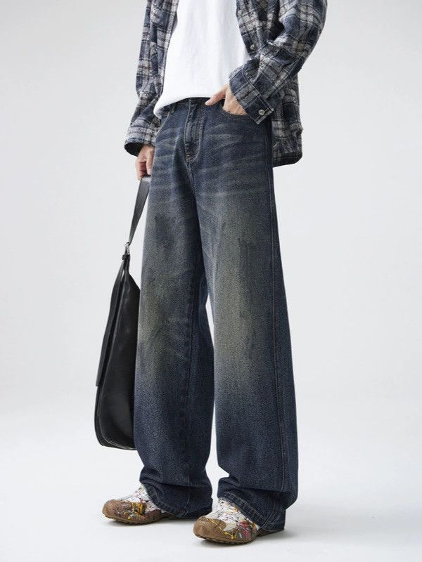 Vintage American retro distressed loose dirty wash jeans Size US 32 / EU 48 - 1 Thumbnail