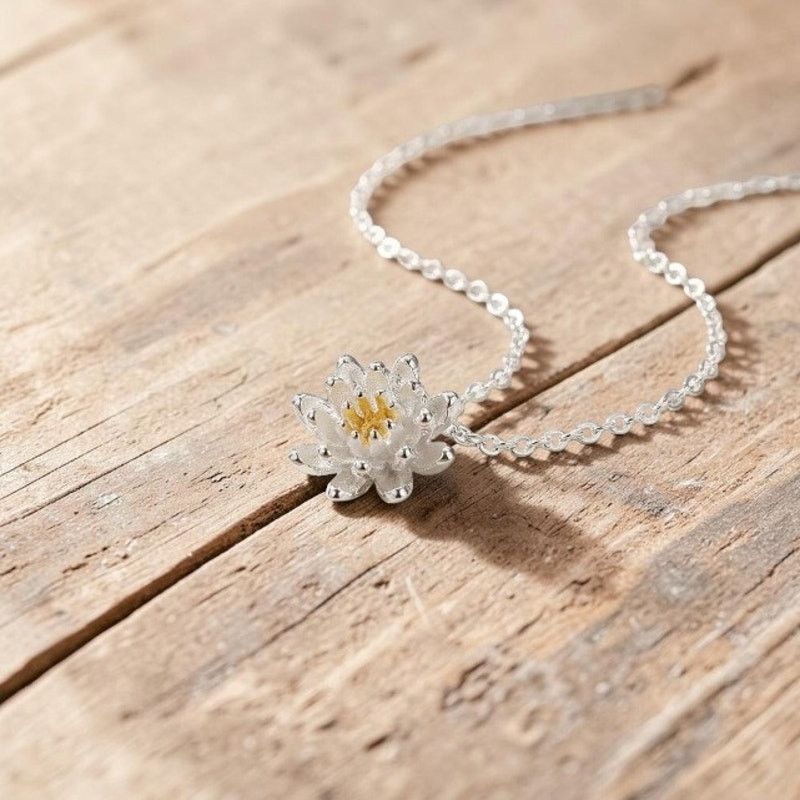 Other Sterling Silver Lotus Flower Necklace | Adjustable 17 Inch Size ONE SIZE - 7 Thumbnail