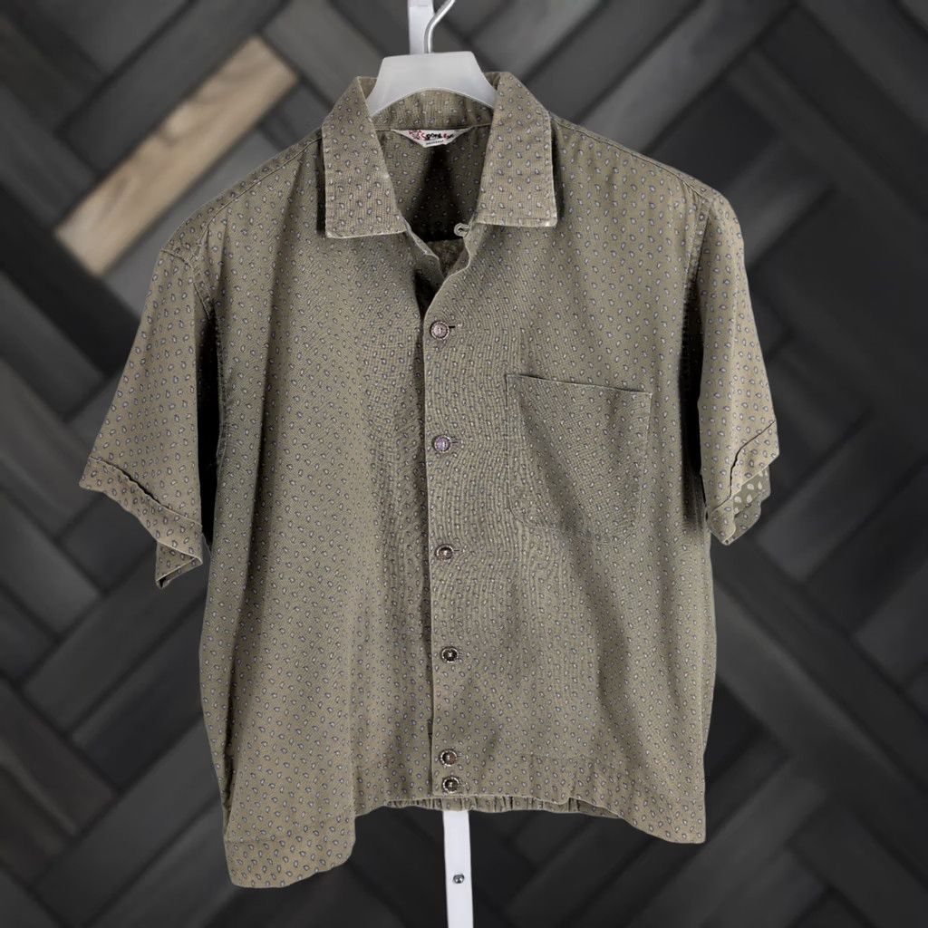 Vintage VINTAGE Sport Jac Shirt Collared Camp 50s Loop Collar Short Sleeve Olive Paisley Mens L Size US L / EU 52-54 / 3 - 1 Thumbnail