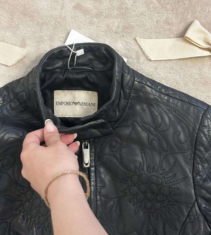 Emporio Armani Emporio Armani Vintage Embroidered Leather Jacket - Black Size XS / US 0-2 / IT 36-38 - 9 Thumbnail